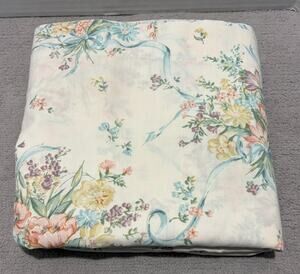 Vintage Pequot Flat Sheet Double Bed Floral Ribbon Pastel Y2K 90s USA
